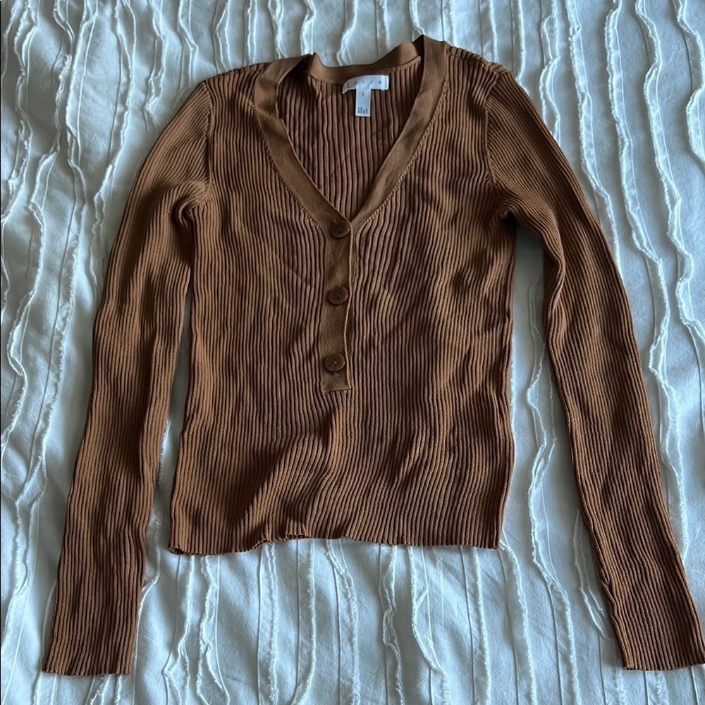 Leith Brown Ribbed Cardigan Sweater